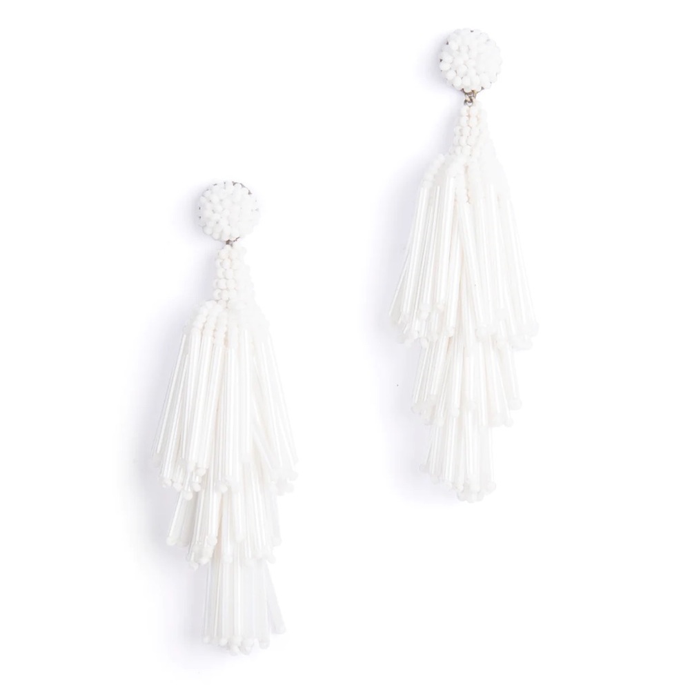 NWT Deepa Gurnani Rain Tassel Beaded Earrings - White